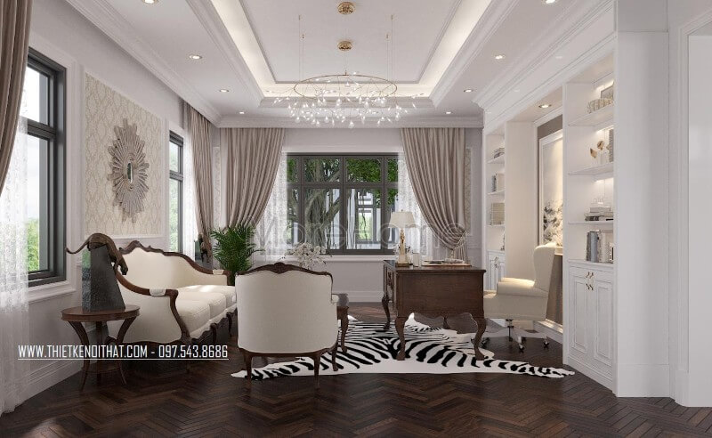 Trang trí nội thất biệt thự với bộ sofa gỗ tự nhiên bọc vải màu trắng sữa cao cấp tân cổ điển Mẫu sofa gỗ tự nhiên, gỗ óc chó đẹp