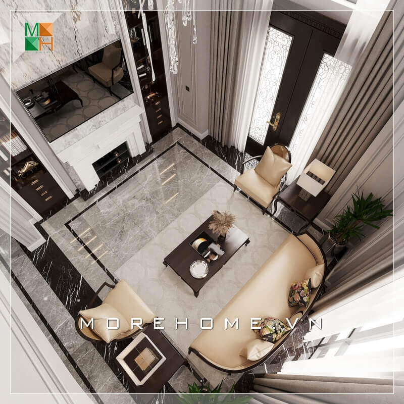 Morehome gợi ý cho bạn mẫu thiết kế không gian phòng khách đẹp dành cho căn hộ cao cấp như biệt thự, penthouse, chung cư, nhà phố tân cổ điển. Mẫu thiết kế phòng khách đẹp được lựa chọn nhiều nhất