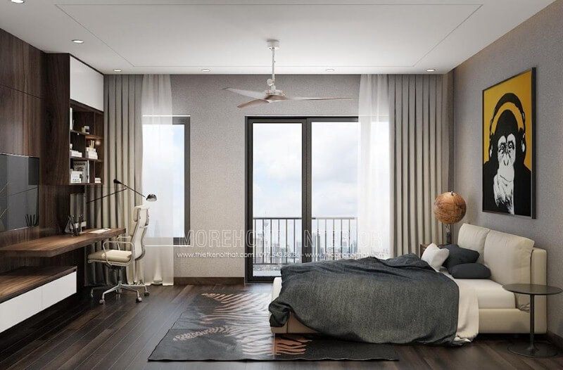 Bố trí nội thất phòng ngủ dành cho con theo phong cách tối giản nhưng khá sinh động đẹp mắt.