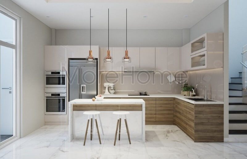 Thiết kế một quầy bar bếp hiện đại và tiện lợi cho việc phục vụ đồ ăn của người đầu bếp.