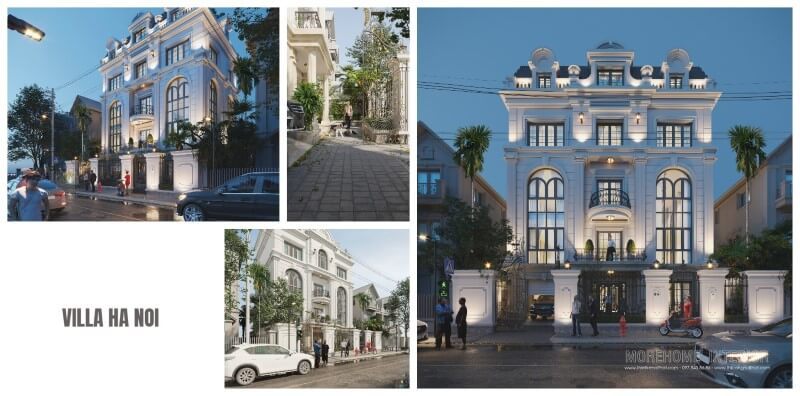 Mẫu thiết kế biệt thự có phong cách tân cổ điển sang trọng được áp dụng tại Hà Nội.