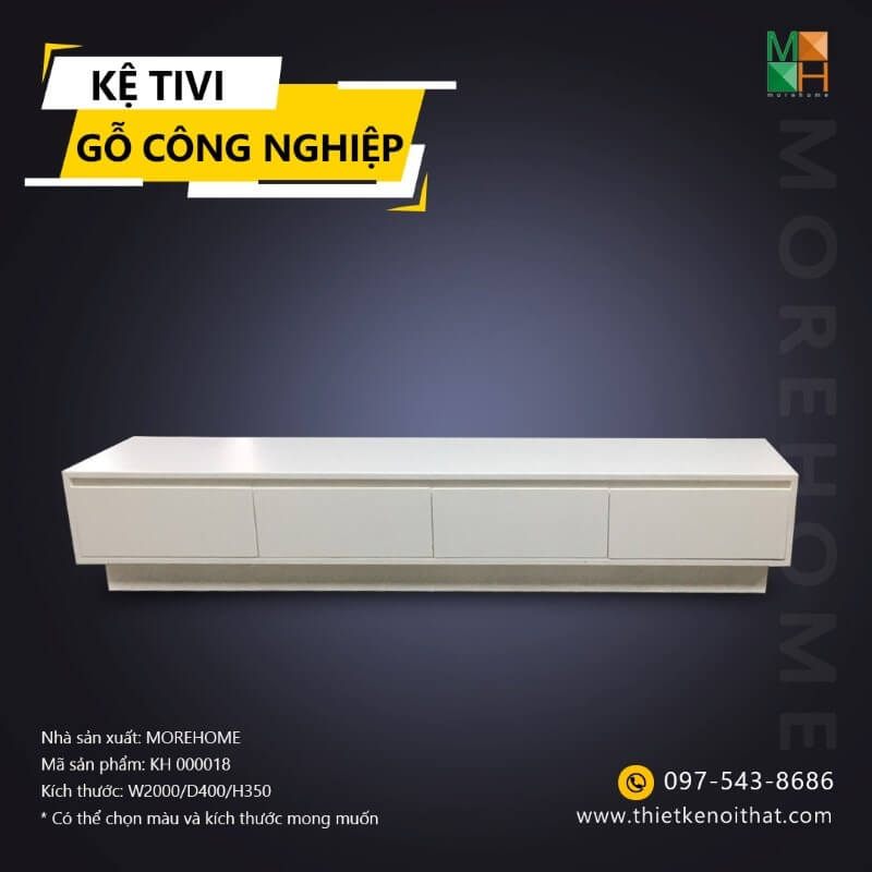 Mẫu kệ tivi An Cường cao cấp được làm bằng gỗ công nghiệp, có thiết kế 4 ngăn hình hộp đơn giản nhưng sang trọng, phù hợp với phòng ngủ phong cách hiện đại.